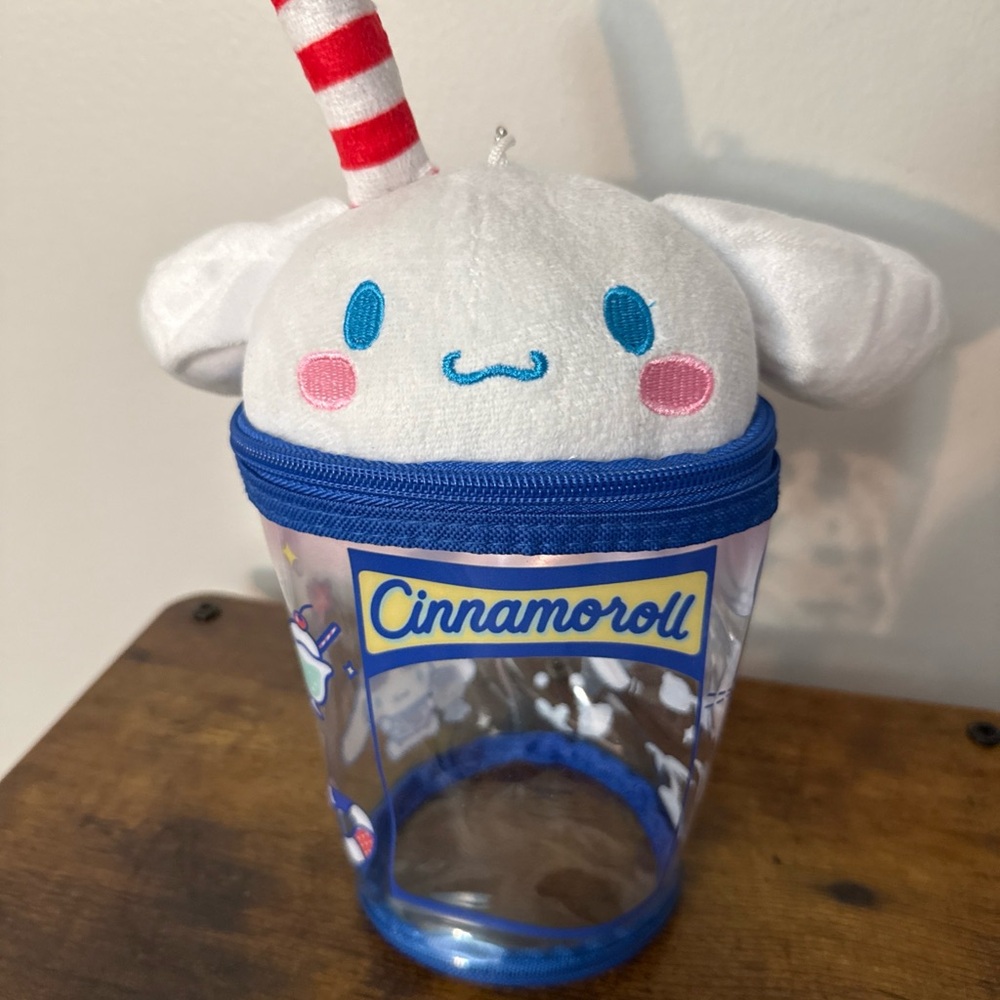 Sanrio Cinnamoroll zipper pouch Bag - White and Blue, clear bottom with graphics